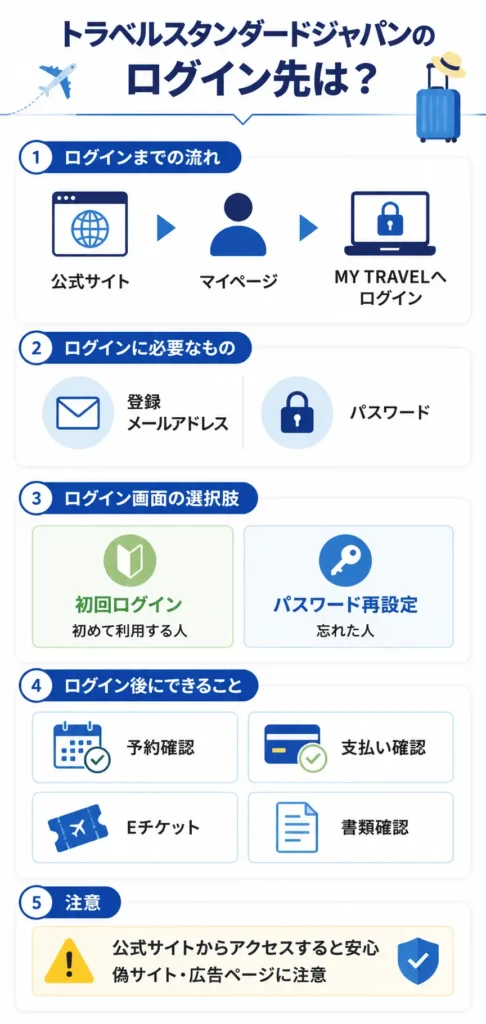 トラベルスタンダードジャパンのログイン先はどこ？