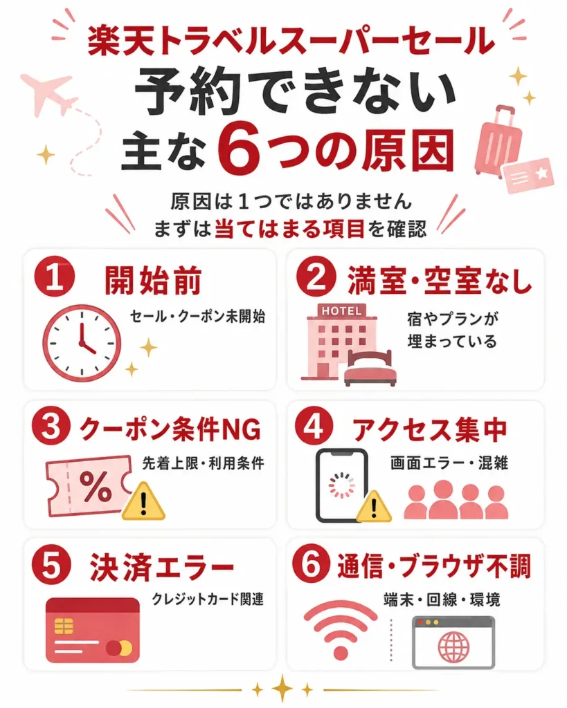 楽天トラベルスーパーセールで予約できない主な6つの原因